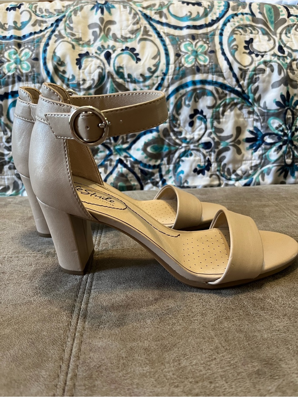 Life Stride Beige Ankle Strap Block Heel Sandals